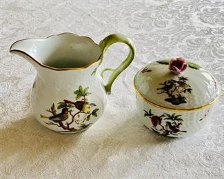 $130 - Herend "Rothschild Bird" creamer and covered sugar;