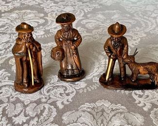 $30 - Lot of 3 wooden miniature figural carvings; approx 2” (H)