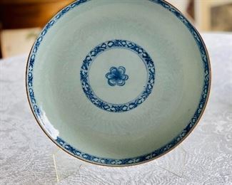 $75 - Blue and white porcelain shallow bowl - 9” diameter