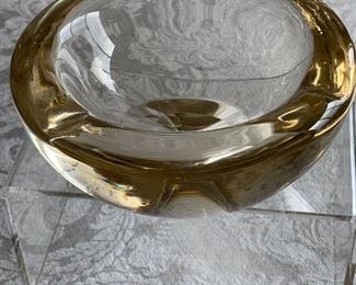 $60 - Daum crystal MCM ashtray; signed Daum, Nancy, France; 5.5” D x 2” H