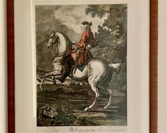 $60 - Framed engraving of 18th c. figure on horseback - 16.5" H x 12.5" W