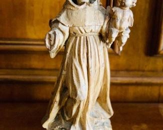 $250 - Wooden carving of St. Francis; 18th century; 17" H x 6" W
