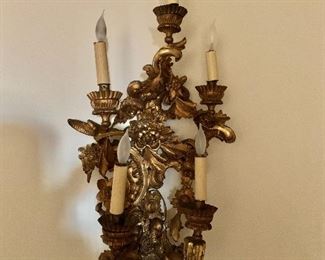 $550 - Gilded wooden Louis XV style 5-light, plug in, wall sconce - 3'H x 12"D x 16"W