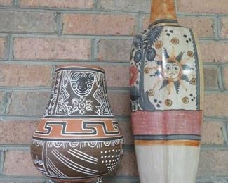 Two Beautiful Mexican Vases with Intricate Designs