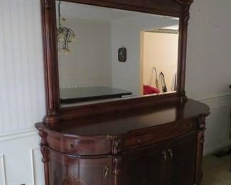 High End Half Mood Mahogany with Burlwood Accents Buffet with Detachable Mirror