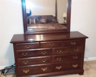 Mid Century 9 Drawer Dresser with Mirror