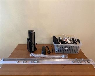 Desk Fan, Shower Curtain Rod, Various Electric Cords and Chargers