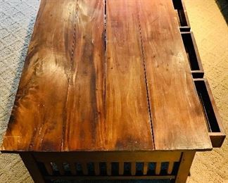 Rustic wood coffee table with 4 drawers