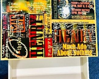 Bedside table w/ drawer w/ news clippings design