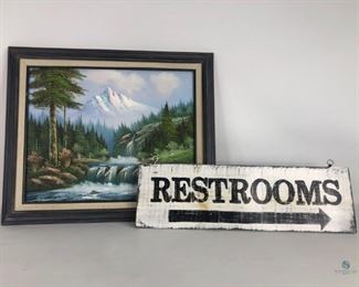 Restroom sign and Oil Painting