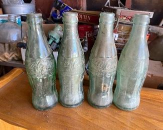 Set of 4 Vintage Green Glass Coca Cola Bottles