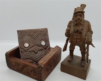Hand Carved Wooden Box (Sold) & Oberammergau Carved Figure