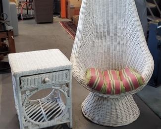 228Painted Wicker Highback Chair  End Table