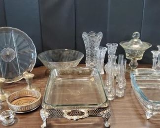 239Unusual Glass  Silver Serving Dishes