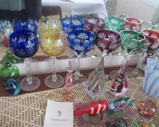 German Cut Crystal Wine Hocks Glasses Various Colors

