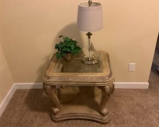 Glass Top Faux Marble End Table