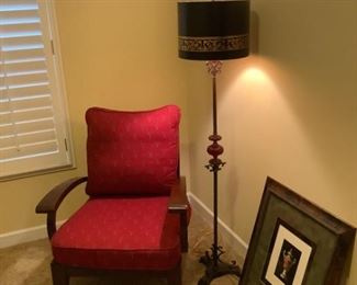 Cushion Red Chair with Decorative Floor Lamp