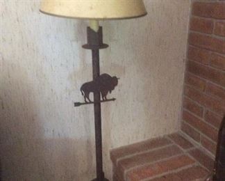 Iron floor lamp with buffalo