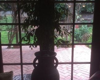 Mexican pottery with stand and ficus tree