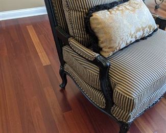 Bergere chair upholstered in gold and black stripe
