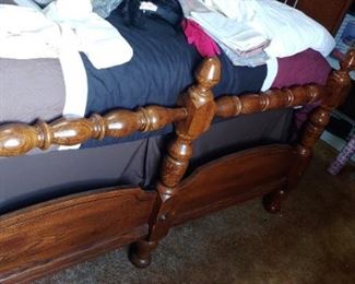 Double Oak bed with mattress and box springs