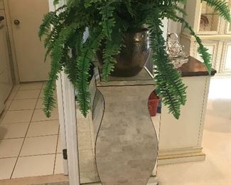 Plant stand and faux fern in Copper pot
