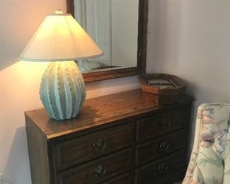 Dresser, mirror.  Cactus lamp