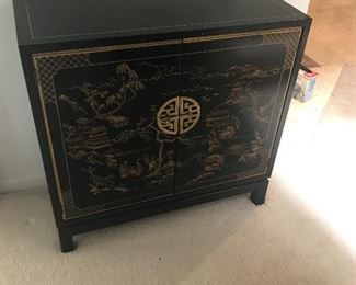Asian black lacquer chinoiserie decorated console unit