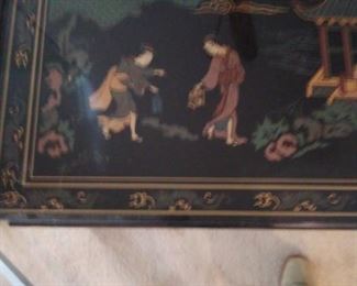 Oriental sofa table with glass top