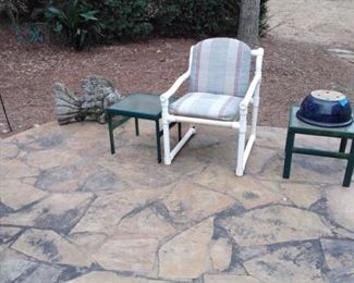 Large concrete fish chair and 2 tables