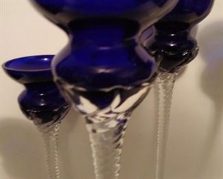 Cobalt blue and glass candlesticks