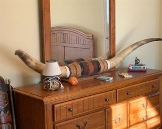 BULL HORNS , DRESSER WITH MIRROR
