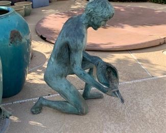 FABULOUS VINTAGE BRONZE BOY W/SHELL WATER FEATURE