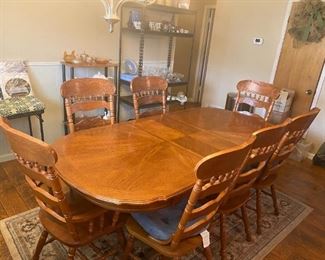 Dining Room Set with seven chairs and leaf.  Picture shows table with leaf in place. $350 OBO