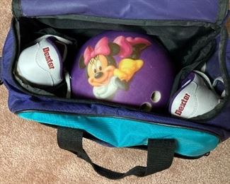 Mini Mouse women's bowling ball, 10 lb with bag and shoes, size 8