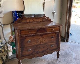 1940's Refinished Antique Dresser with mirror on casters.  Excellent condition.