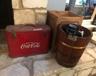  vintage coca cola cooler  -super clean inside see pic- wood ice cream maker w/ original box 