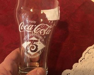 set of 5  75th anniversary coca cola glasses 
