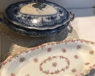 johnson bros flow blue- dorothy covered casserole SOLD FLOW BLUE   HAVE REST and  limoges  floral  piece 