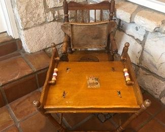 antique convertible -high chair-desk-potty chair way back they thought of everything !!  i  have never seen one quite like it- real antique 