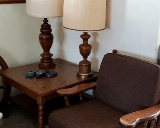 Arm chair, square end table & lamps