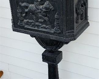 Vintage pedestal mail box with horse & rider motif