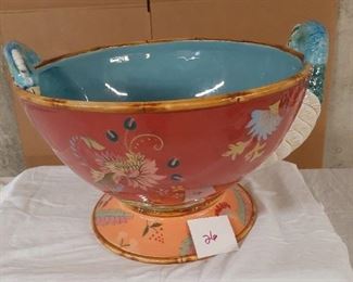 LOT 26 $ new price 75.- TRACY PORTER. Pattern: Artesian Rd LARGE Chilling Bowl . one small paint chip on peacock head