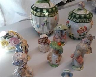 LOT 33 $95 .00 Figurines : mixed characters beatrix potter, royal albers, canisters by Fitz Floyd, floral figurine