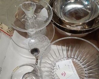 LOT 51 NEW Price $50.00 3 Revere Bowls. crystal fruit bowl, candle-abra with bowl, glass candle stick