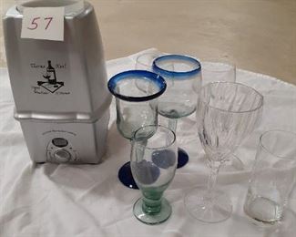 LOT 57 12.00 mixed stem ware. one is crystal, bottle / glass chiller. (cord missing at this time if we find it will of course add)