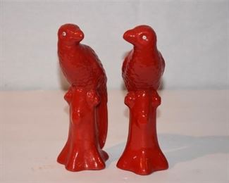 9. Pair Of Red Painted an Glaze Chinese Porcelain Bird Figures