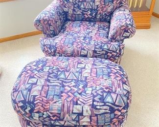 Purple armchair and ottoman- 38"D x 36"W x 31" back height, footstool 21"D