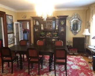 1800’s hand carved dining room set imported from Austria. Very rare one of a kind. Includes display cabinet, buffet, table, and six chairs. Serious inquiries only. $20,000 obo