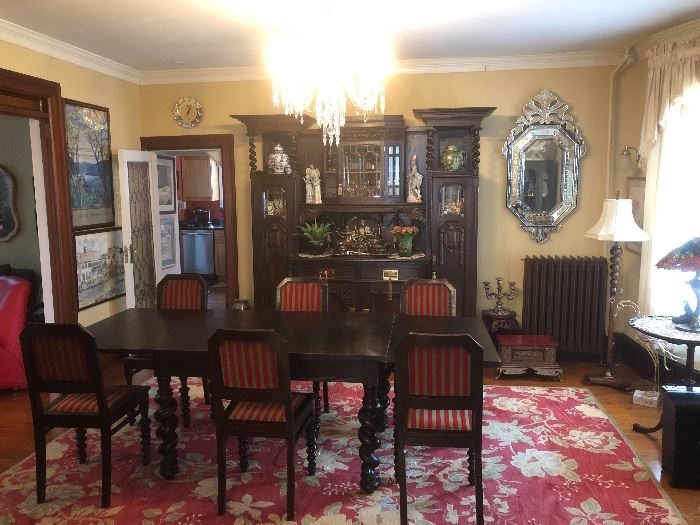 1800’s hand carved dining room set imported from Austria. Very rare one of a kind. Includes display cabinet, buffet, table, and six chairs. Serious inquiries only. $20,000 obo